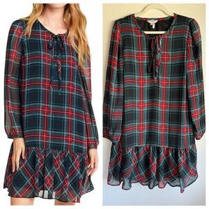 NWOT Draper James Rosanne Long Sleeve Shift Dress in Georgia Plaid Size Small